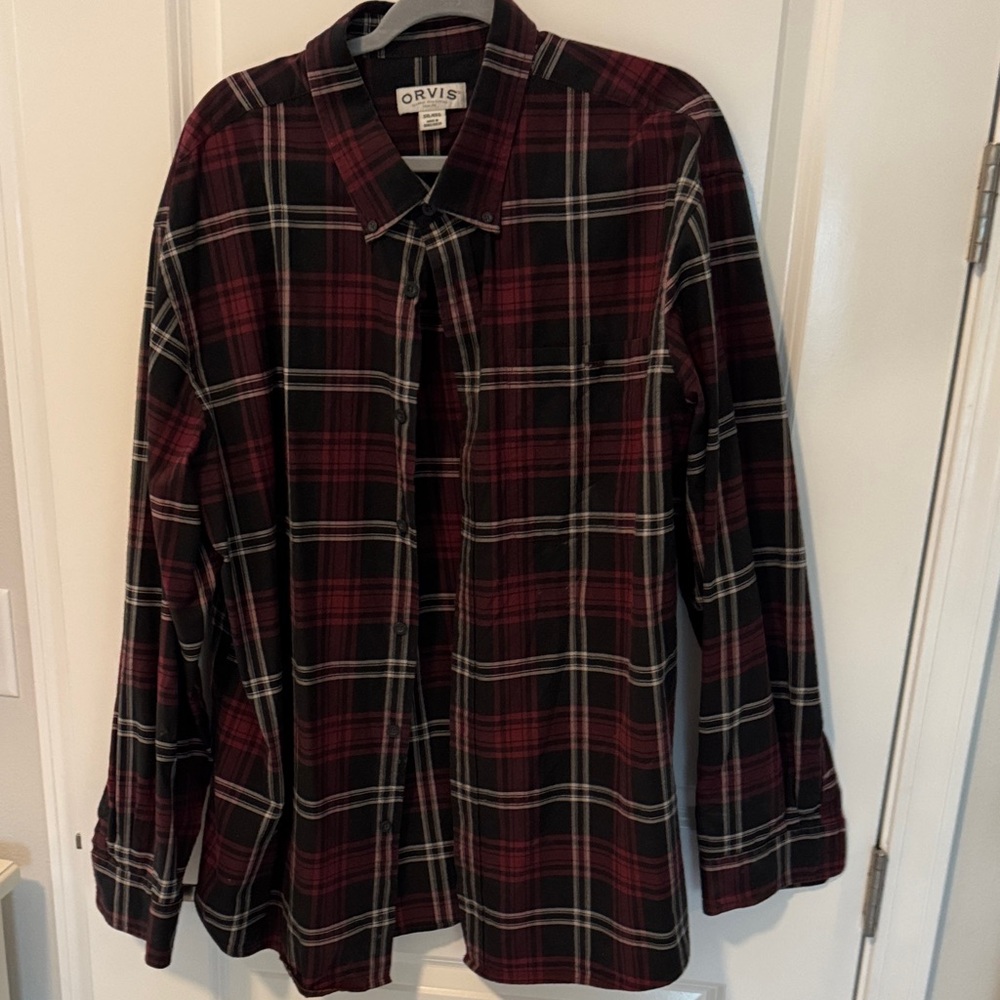 Orvis Red, grey and Black flannel Checkered Shirt. 100% cotton.